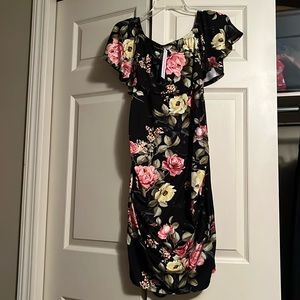 Brand new! Off the shoulder form fitting floral maternity dress